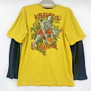 Vtg Y2K AND1 Legend Basketball Graphic TShirt Yellow Double Layer Street Thermal